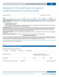 Document preview: Form 50-822 Application for Personal Property Exemption of Landfill-Generated Gas Conversion Facility - Texas