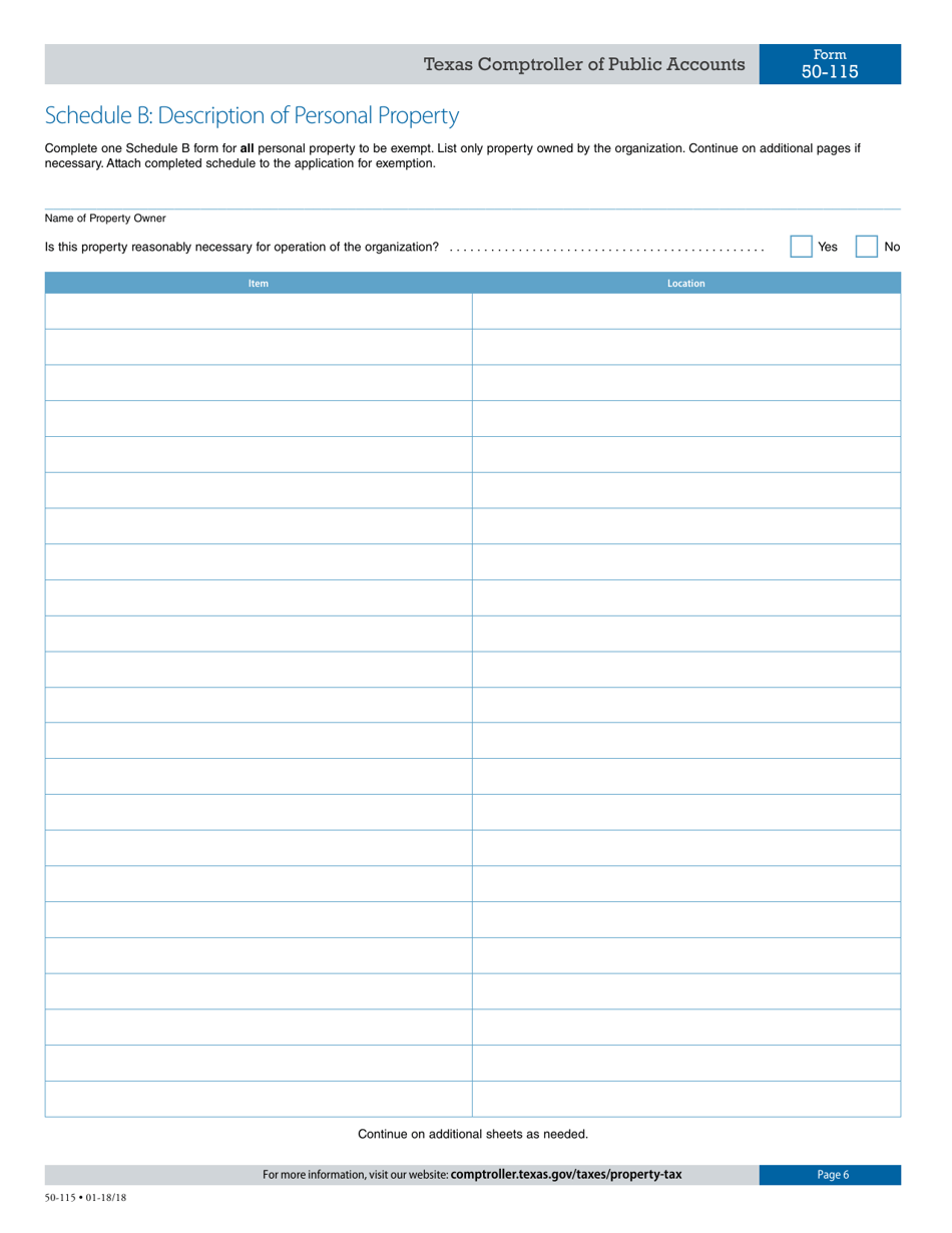 Form 50-115 Application for Charitable Organization Property Tax Exemption - Texas, Page 6