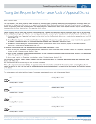 Document preview: Form 50-239 Taxing Unit Request for Performance Audit of Appraisal District - Texas