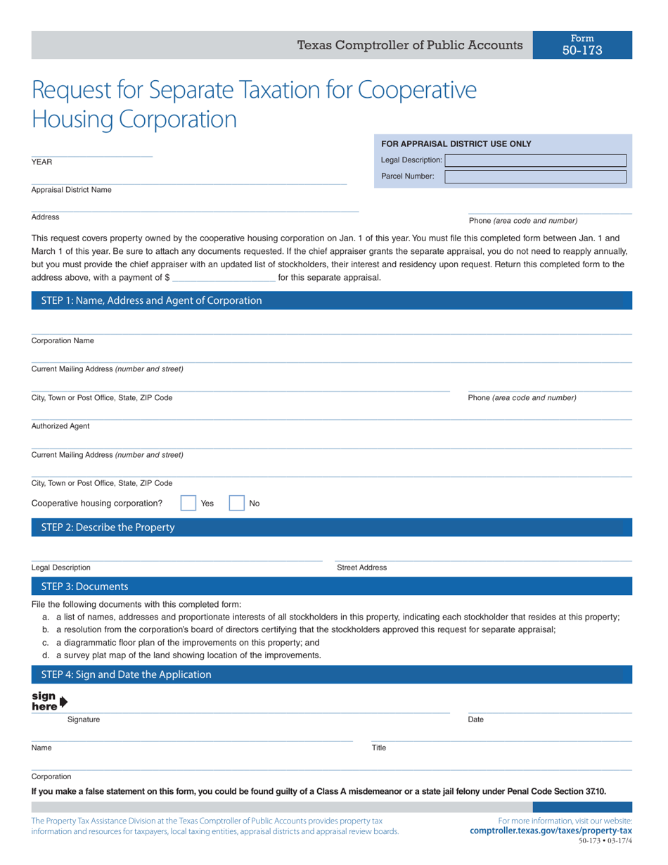 Form 50-173 - Fill Out, Sign Online and Download Fillable PDF, Texas ...