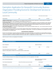 Form 50-776 Exemption Application for Nonprofit Community Business Organization Providing Economic Development Services to Local Community - Texas