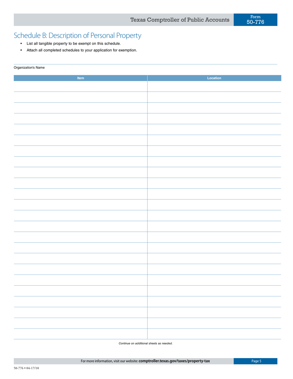 Form 50-776 Exemption Application for Nonprofit Community Business Organization Providing Economic Development Services to Local Community - Texas, Page 5
