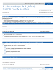 Document preview: Form 50-241 Appointment of Agent for Single-Family Residential Property Tax Matters - Texas