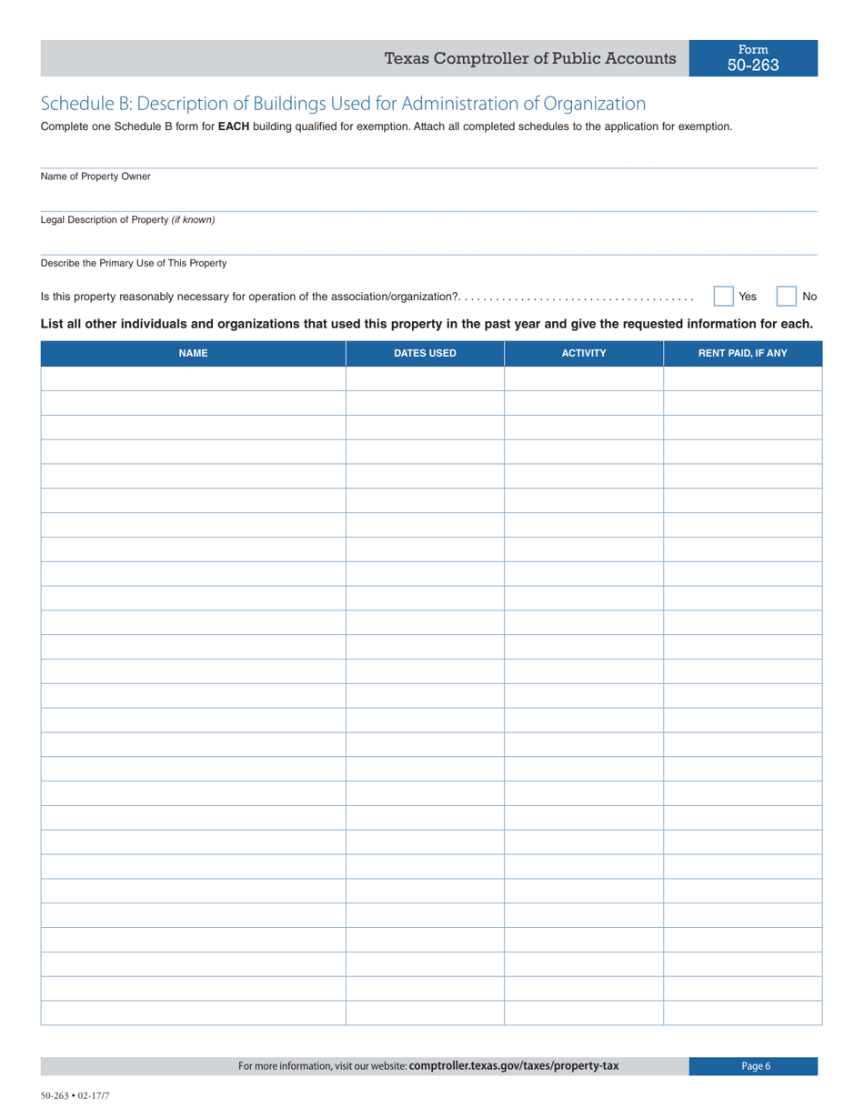 Form 50-263 Application for Community Housing Development Organization Improving Property for Low-Income and Moderate-Income Housing Property Tax Exemption Previously Exempt in 2003 - Texas, Page 6