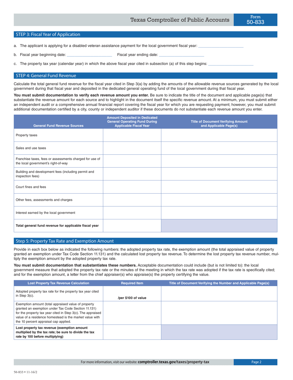 Form 50-833 Local Governments Disproportionately Affected by Disabled Veterans Exemption - Texas, Page 2