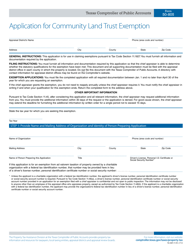 Document preview: Form 50-805 Application for Community Land Trust Exemption - Texas