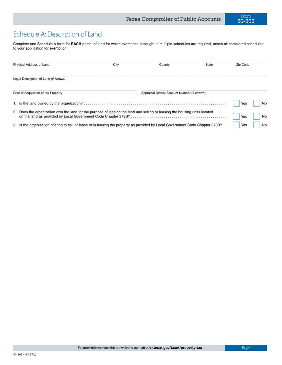 Form 50-805 Application for Community Land Trust Exemption - Texas, Page 4