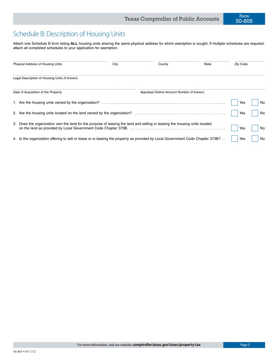Form 50-805 Application for Community Land Trust Exemption - Texas, Page 5