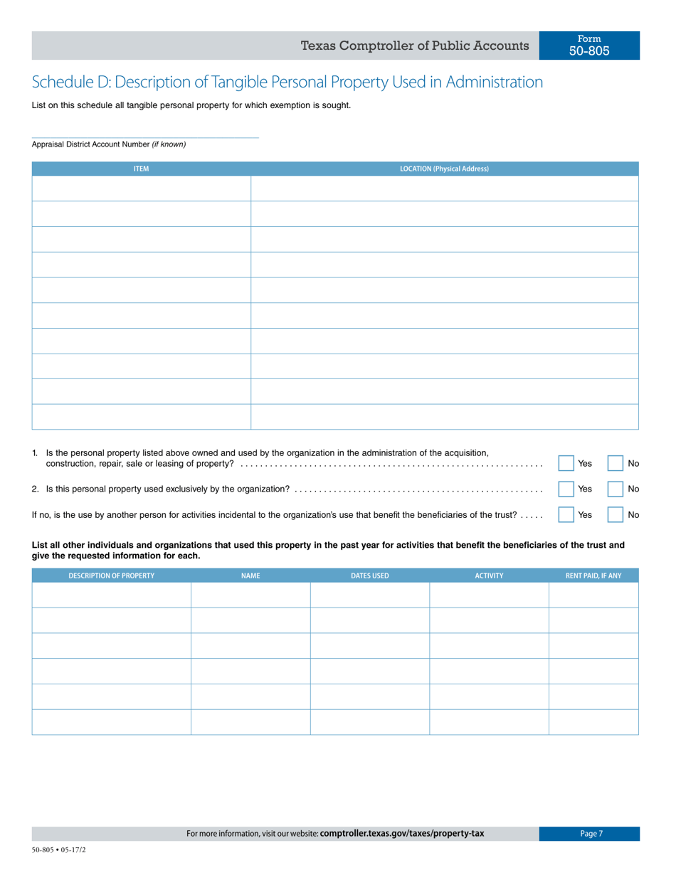 Form 50-805 Application for Community Land Trust Exemption - Texas, Page 7
