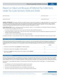 Form 50-851 Report on Value Lost Because of Deferred Tax Collections Under Tax Code Sections 33.06 and 33.065 - Texas