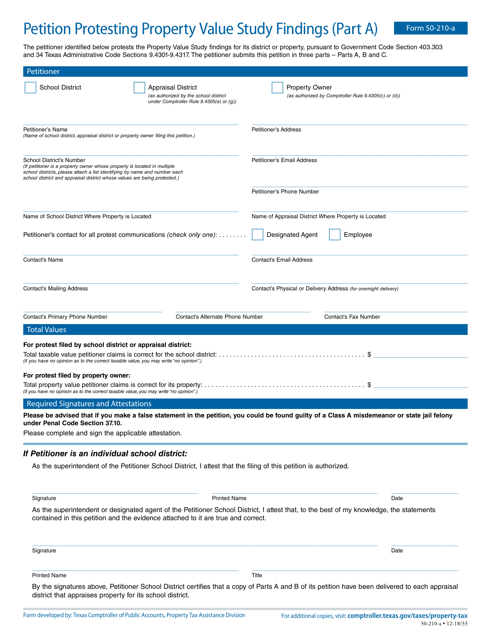 Form 50-210-A  Printable Pdf
