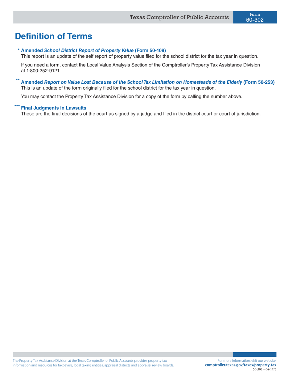 Form 50-302 Request for School District Taxable Value Audit - Texas, Page 2