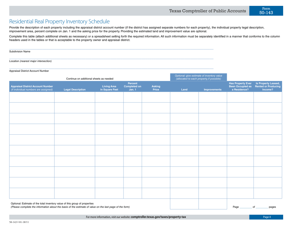 Form 50-143 Rendition of Residential Real Property Inventory - Texas, Page 4