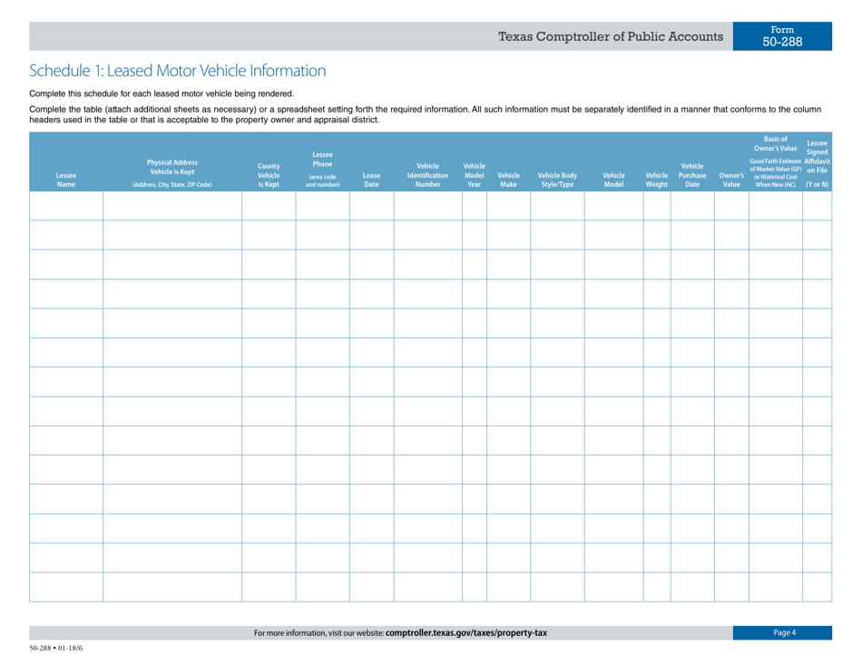 Form 50-288 Lessors Rendition or Property Report - Leased Automobiles - Texas, Page 4