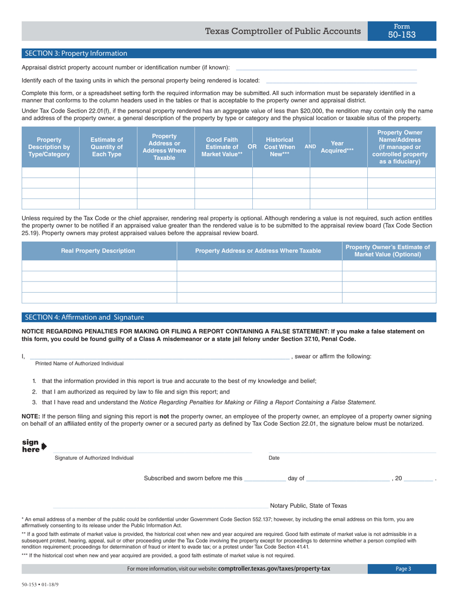 Form 50-153 Rea-Financed Telephone Company Rendition of Taxable Property - Texas, Page 3