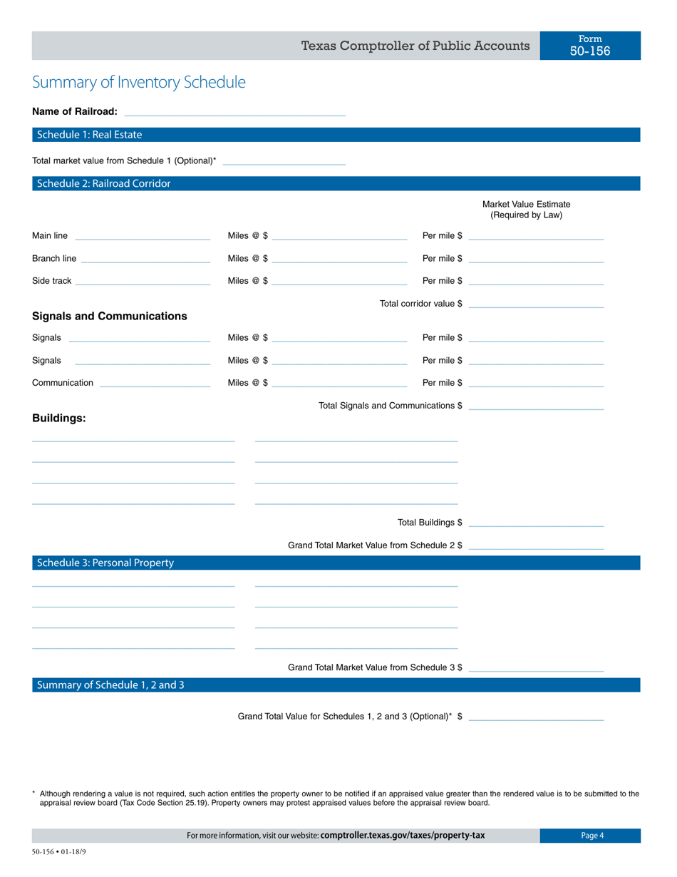 Form 50-156 Railroad Rendition of Taxable Property - Texas, Page 4