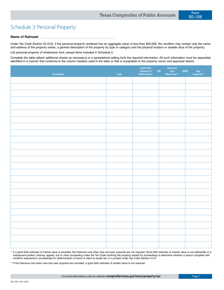 Form 50-156 Railroad Rendition of Taxable Property - Texas, Page 7