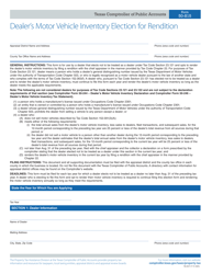Document preview: Form 50-815 Dealer's Motor Vehicle Inventory Election for Rendition - Texas