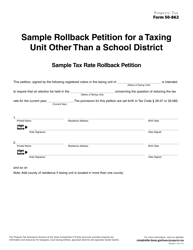 Document preview: Form 50-862 Sample Rollback Petition for a Taxing Unit Other Than a School District - Sample Tax Rate Rollback Petition - Texas