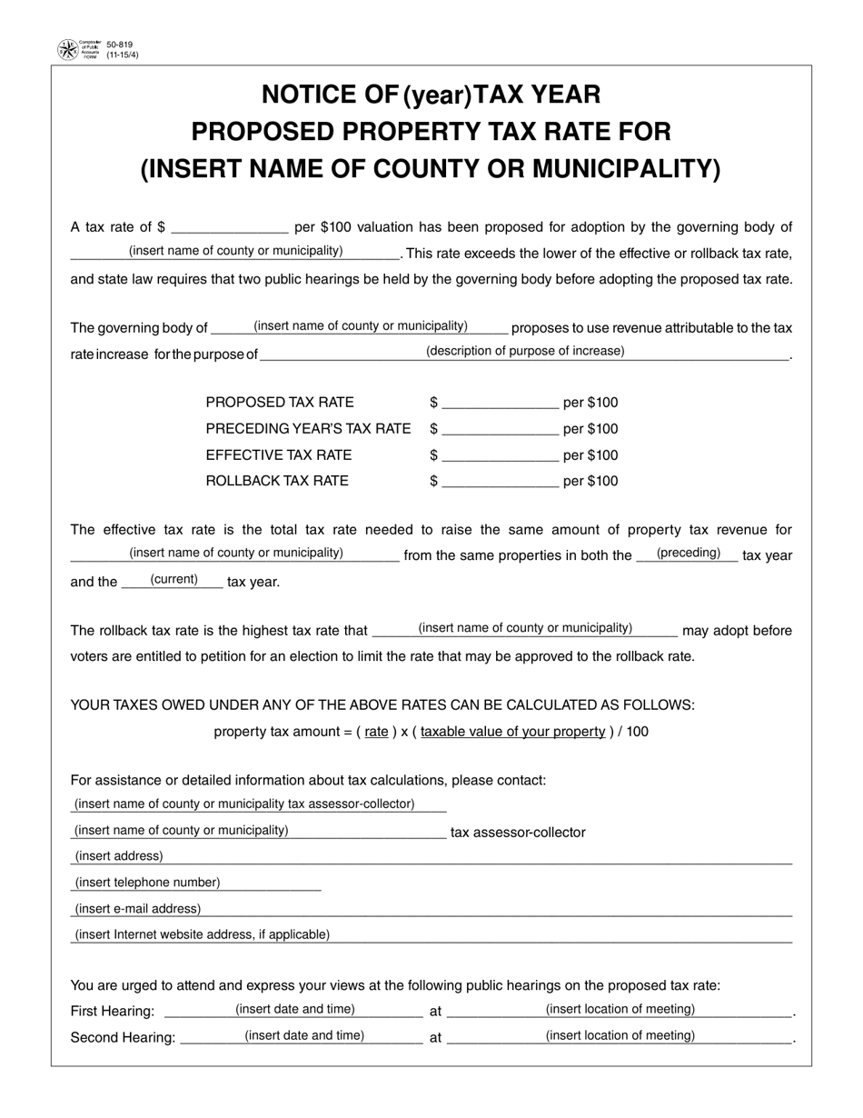Form 50819 Download Fillable PDF or Fill Online Notice of Proposed