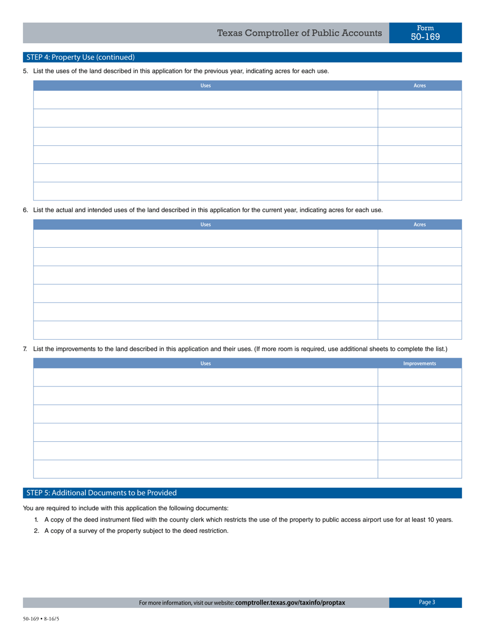 Form 50-169 Application for Appraisal of Public Access Airport Property - Texas, Page 3