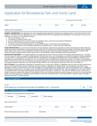 Document preview: Form 50-168 Application for Recreational, Park, and Scenic Land - Texas