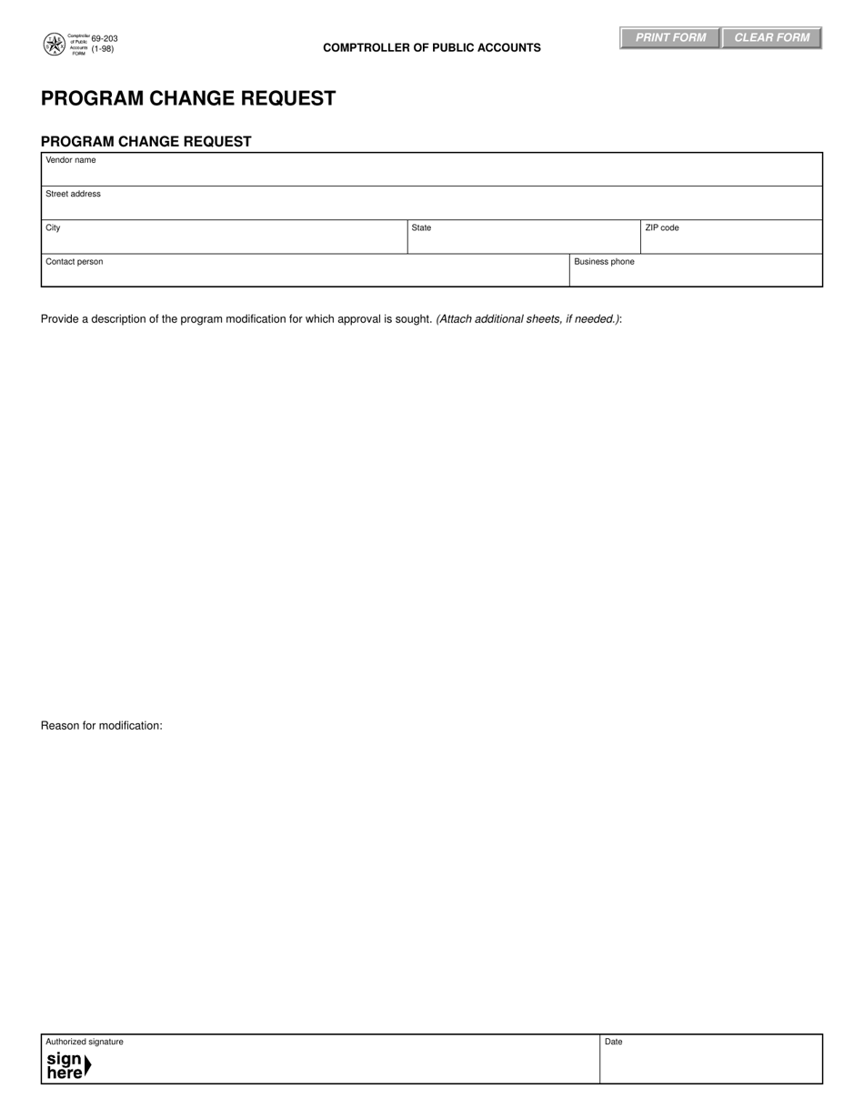 Form 69-203 Program Change Request - Texas, Page 1
