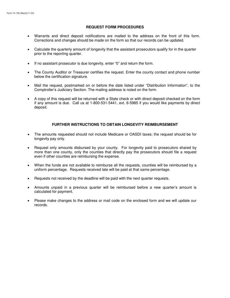 Form 74-199 Quarterly Request for Longevity Pay for Assistant Prosecutors - Texas, Page 2