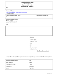 Document preview: Vendor Assignment Letter - Texas