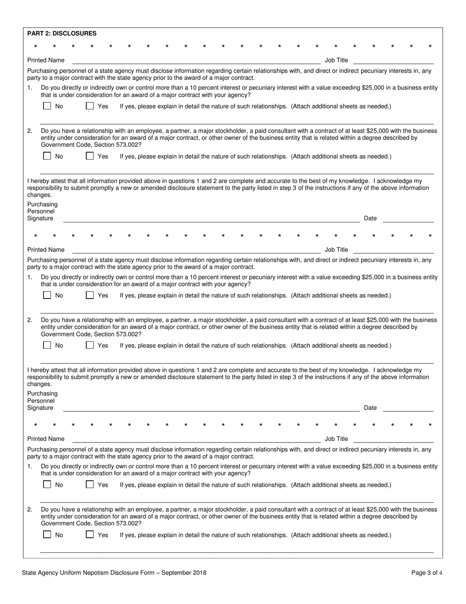 Disclosure Statement for Purchasing Personnel - Texas, Page 3