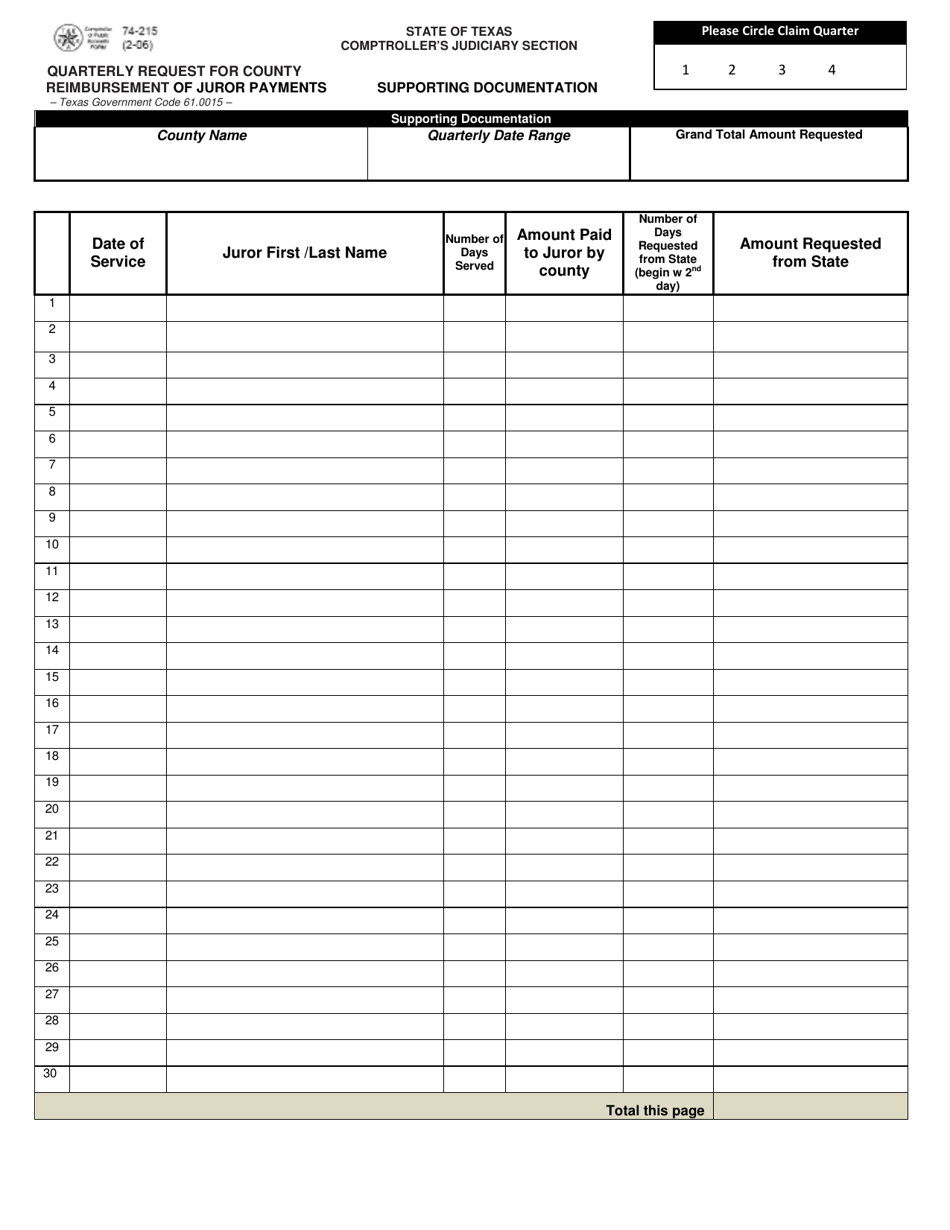 Form 74-215 - Fill Out, Sign Online and Download Printable PDF, Texas ...