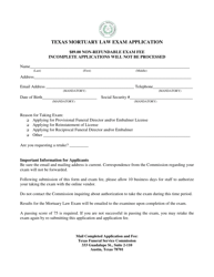 Texas Mortuary Law Exam Application Form - Texas