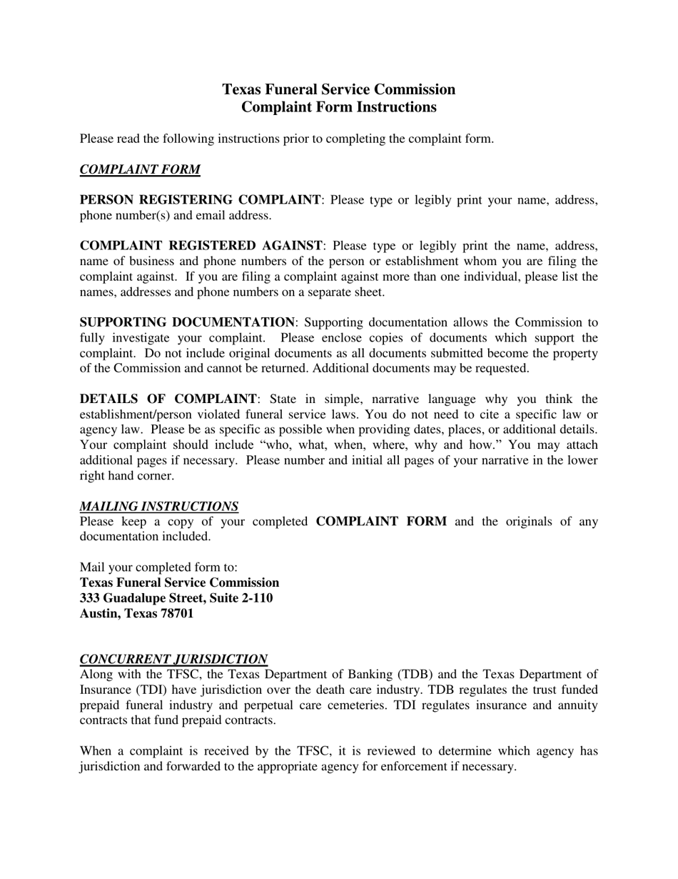 Texas Consumer Complaint Form Download Printable PDF | Templateroller