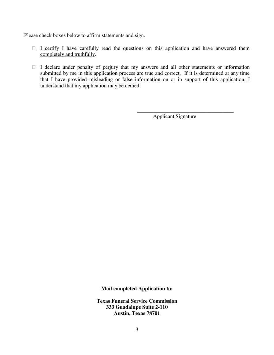 Funeral Director Application - Texas, Page 3