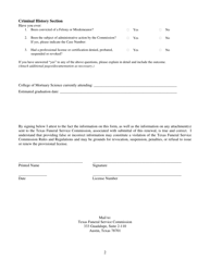 Provisional Funeral Director/Embalmer Renewal Application Form - Texas, Page 2