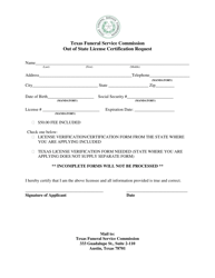 Document preview: Out of State License Certification Request Form - Texas