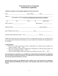 Funeral Director/Embalmer Reinstatement Application Packet - Texas, Page 2
