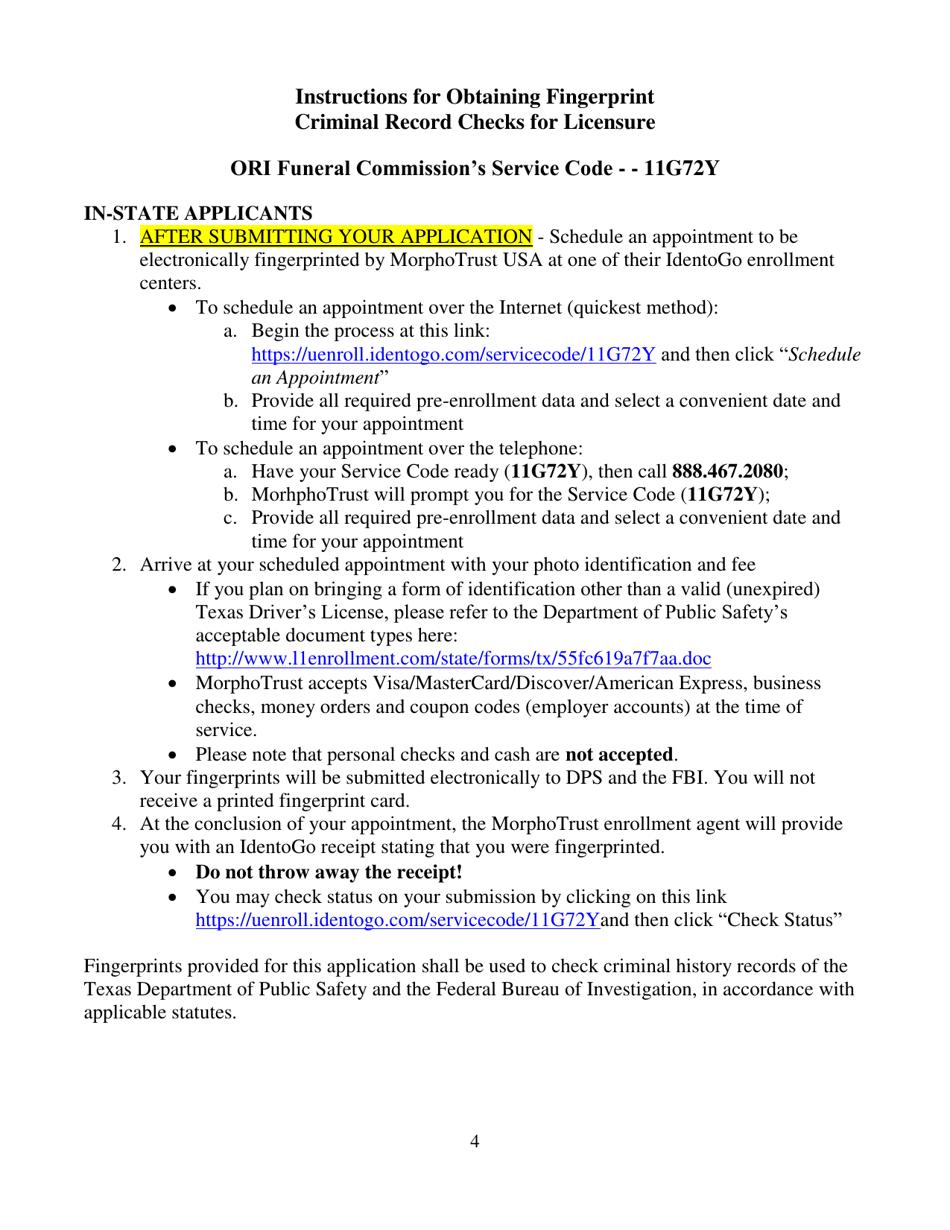 Funeral Director / Embalmer Reinstatement Application Packet - Texas, Page 4