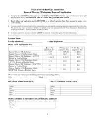 &quot;Funeral Director/Embalmer Renewal Application Form&quot; - Texas