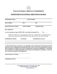 &quot;Appointment of Funeral Director in Charge&quot; - Texas
