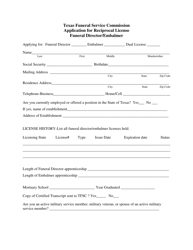 Application for Reciprocal License - Funeral Director/Embalmer - Texas, Page 2