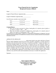 Application for Reciprocal License - Funeral Director/Embalmer - Texas, Page 3