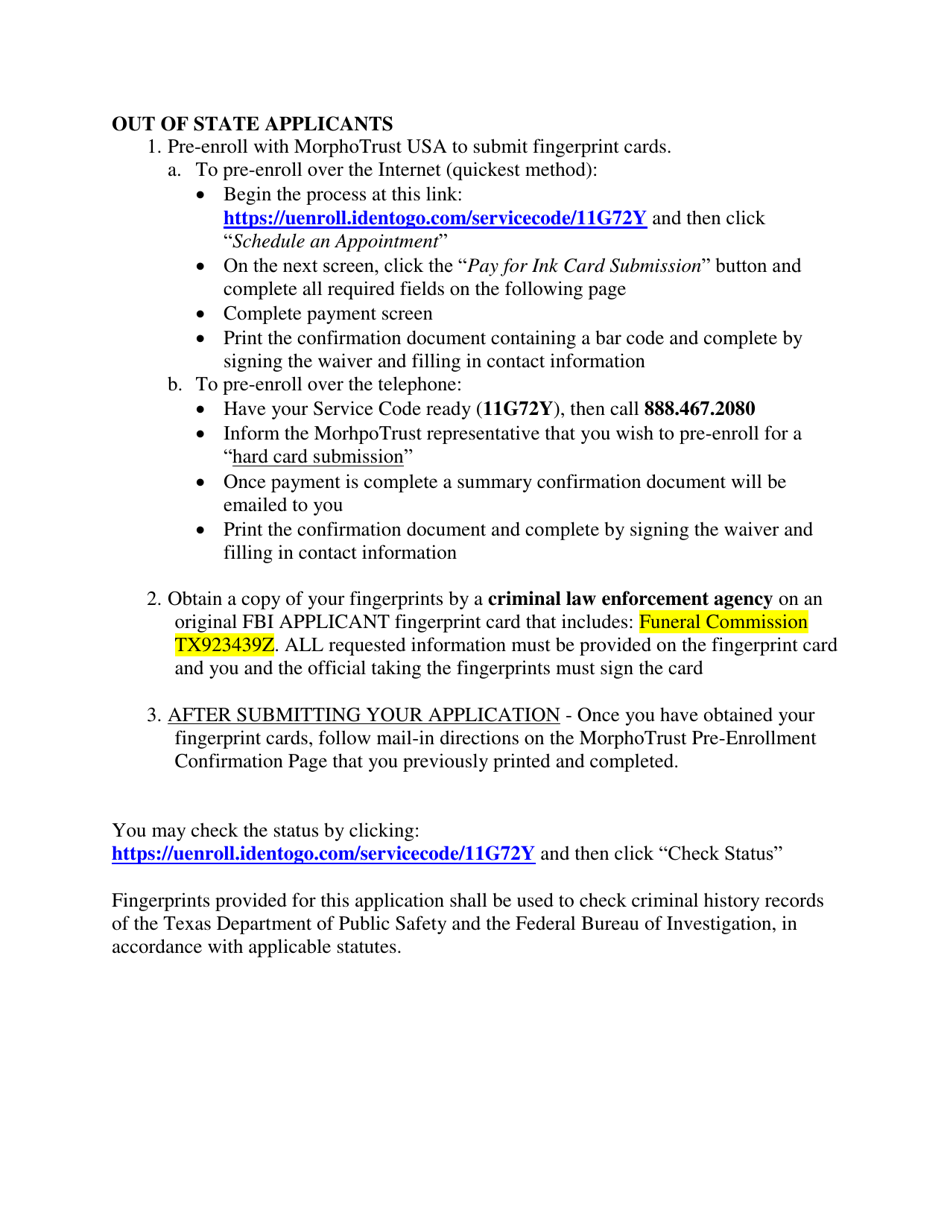 Texas Application for Reciprocal License Funeral Director/Embalmer