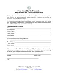 &quot;Preparation Room Exemption Application Form&quot; - Texas