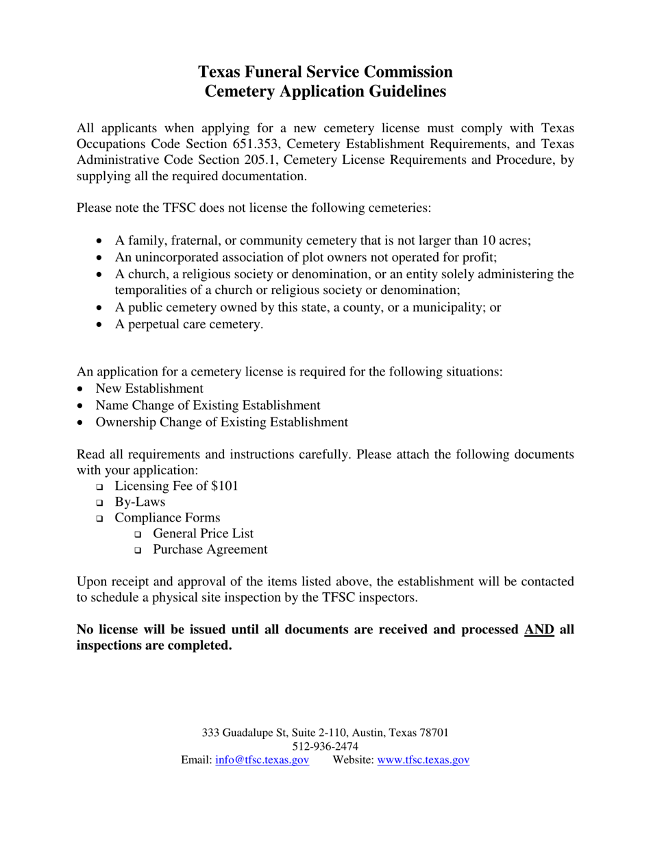 Cemetery Application - Texas, Page 1