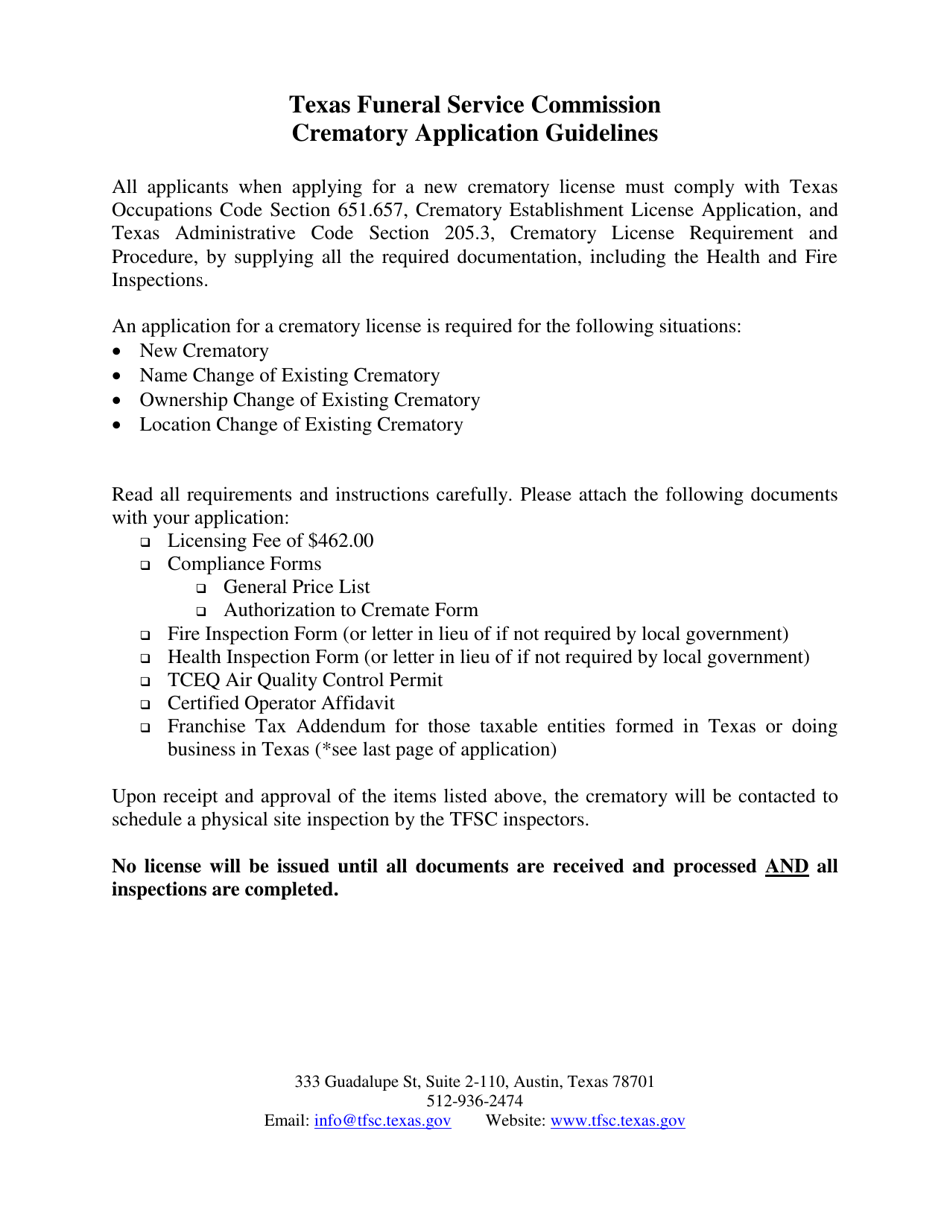 Crematory Application - Texas, Page 1