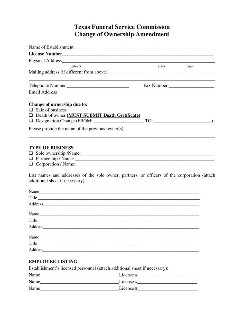 Change of Ownership Amendment Guidelines for Funeral Establishments  Commercial Embalming Facilities - Texas, Page 2