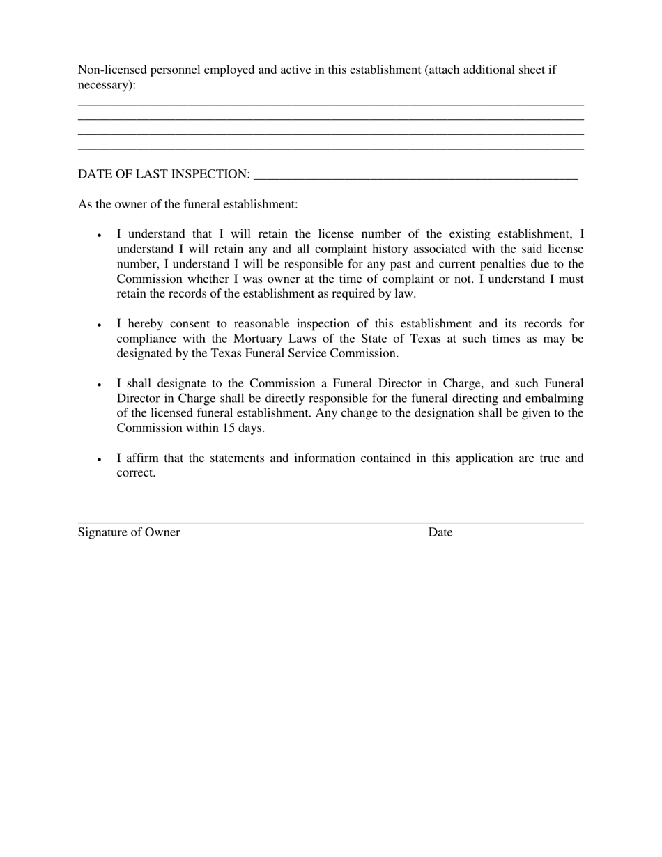 Change of Ownership Amendment Guidelines for Funeral Establishments  Commercial Embalming Facilities - Texas, Page 3