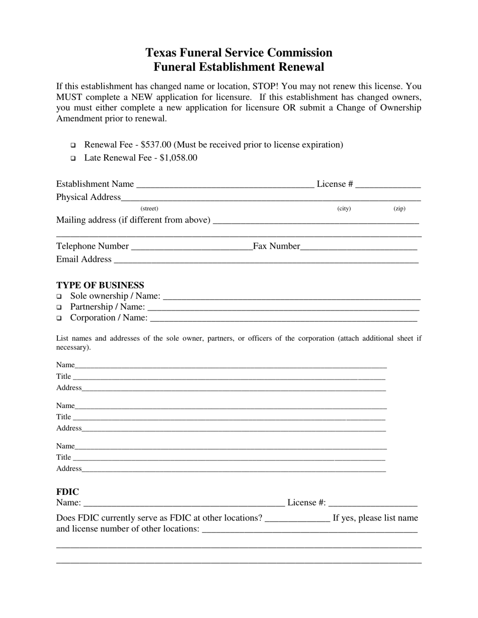 Texas Funeral Establishment Renewal - Fill Out, Sign Online and ...