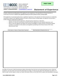 Form ADM23 &quot;Statement of Experience&quot; - Texas